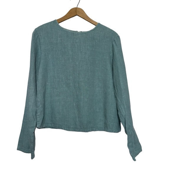 BRYN WALKER Dusty Teal Blue Boxy Slub Knit 100% Linen Top Small - Picture 1 of 10